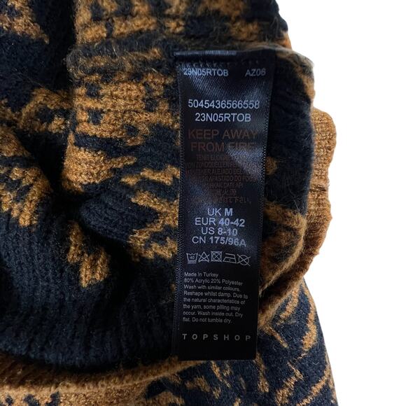 Topshop Floral Jacquard Sweater M | Brown Cinnamon Black Mockneck Soft Pullover - Picture 14 of 14